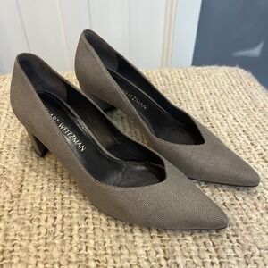 Stuart Weitzman Women's Pumps Taupe Gray Shimmer 2.5" Block Heels Size 7 M
